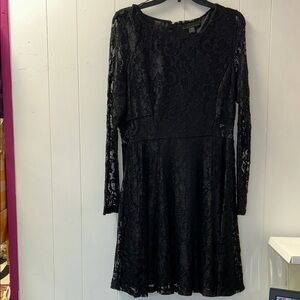 Attention Elegant Black Lace Long Sleeve Dress